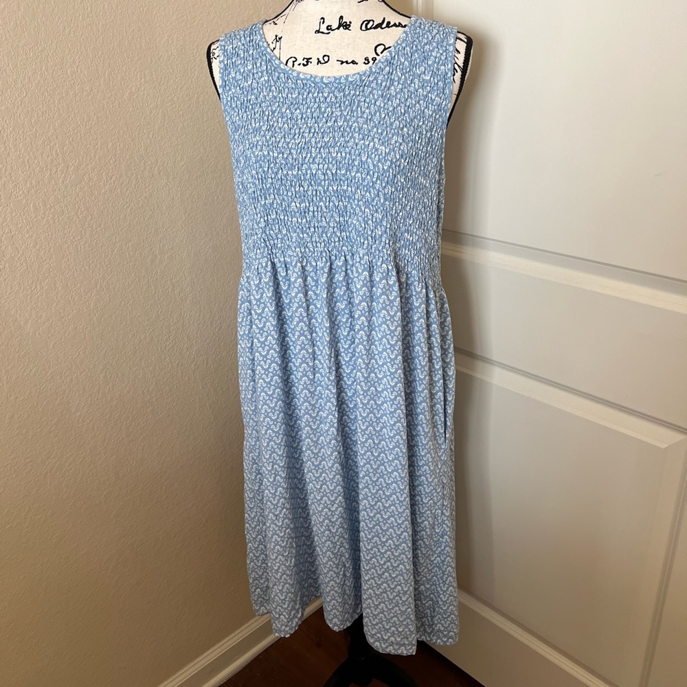 Croft & Barrow Sleeveless Dress w/ Pockets, XL, Blue w/ Whote Flowers